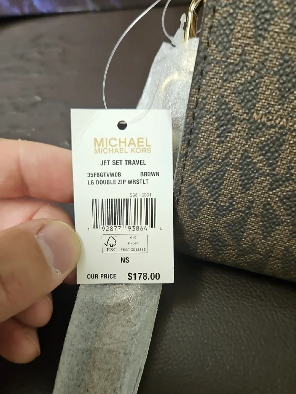 Michael Kors Brown Monogram Zip-Around Wallet with Gold Logo